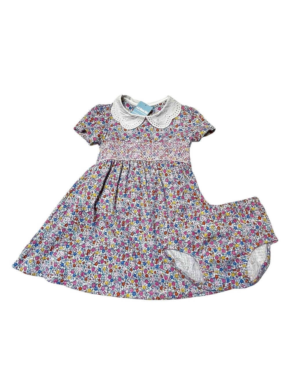 NWT Jojo Maman Bebe Ditsy Floral Broderie Collar Smocked Dress Size 4/5